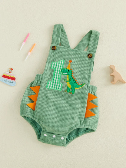 First Birthday Dinosaur Overall Romper for Baby Boys