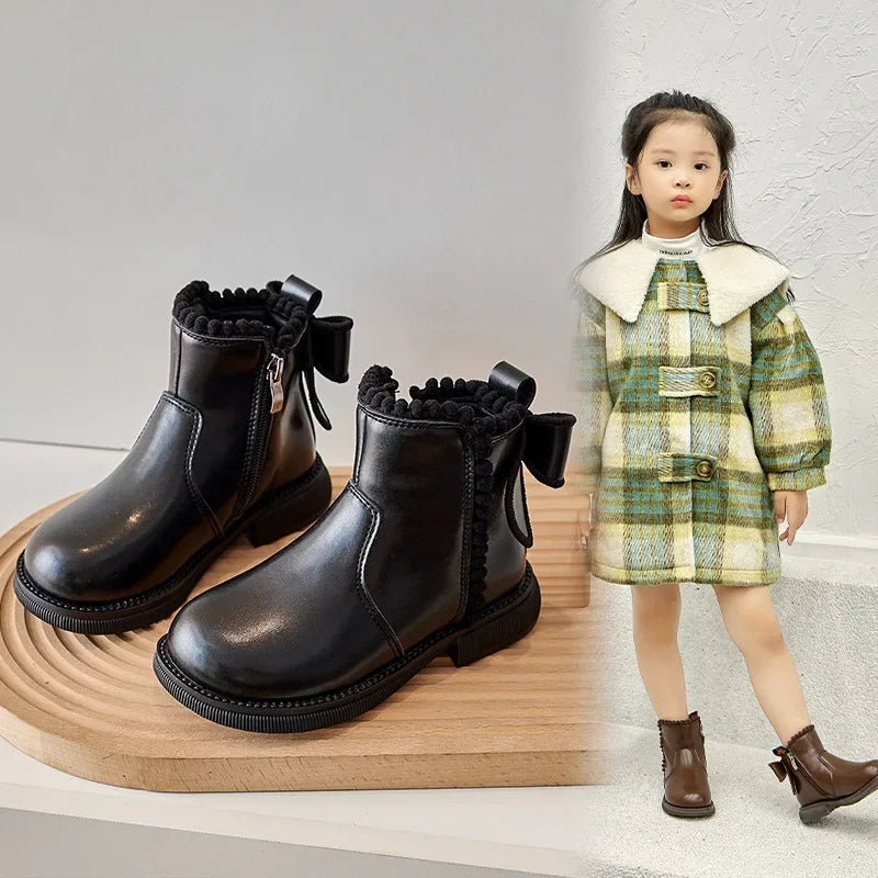 Bow-Detail Zip Ankle Boots for Kids
