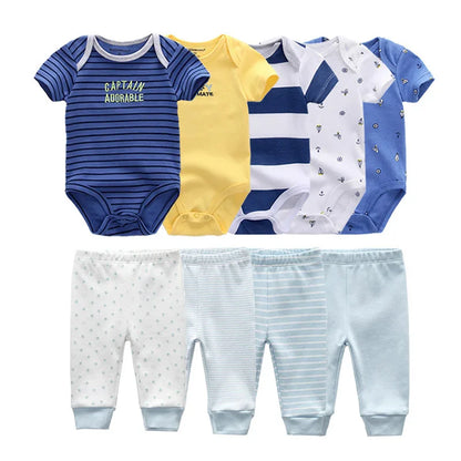 9-Piece Baby Bodysuit & Pants Set – Newborn Essentials for Boys & Girls