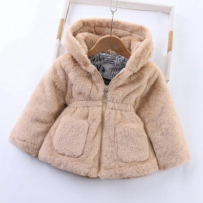 Baby Girls Sherpa Hooded Winter Coat with Pockets – Soft Plush Zip-Up Jacket