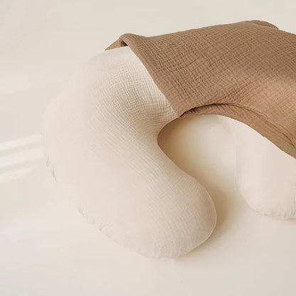 U-Shaped Cotton Muslin Nursing Pillow Cover with Floral & Solid Prints