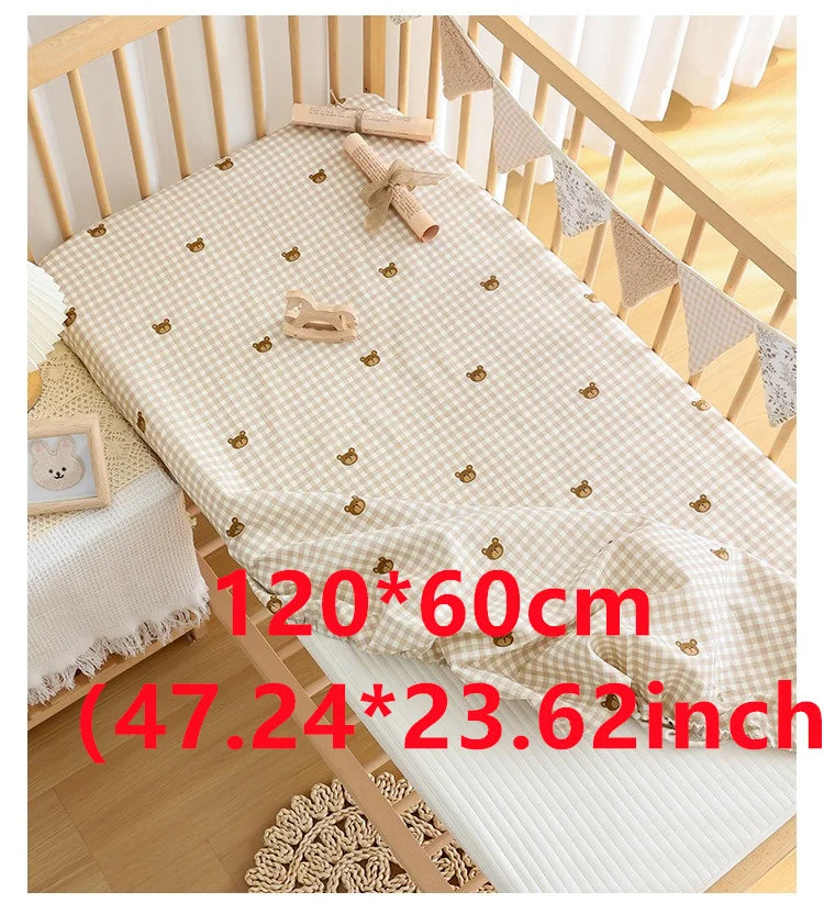 Playful Teddy Bear & Animal Print Cotton Crib Fitted Sheet