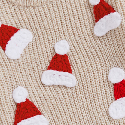 Baby Christmas Knit Sweater – Santa Hat & Tree Embroidery Crewneck (0–18 Months)