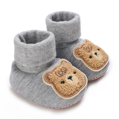 Baby Winter Moccasin Socks – Soft First Walker Booties with Teddy Bear Detail (0–12 Months)