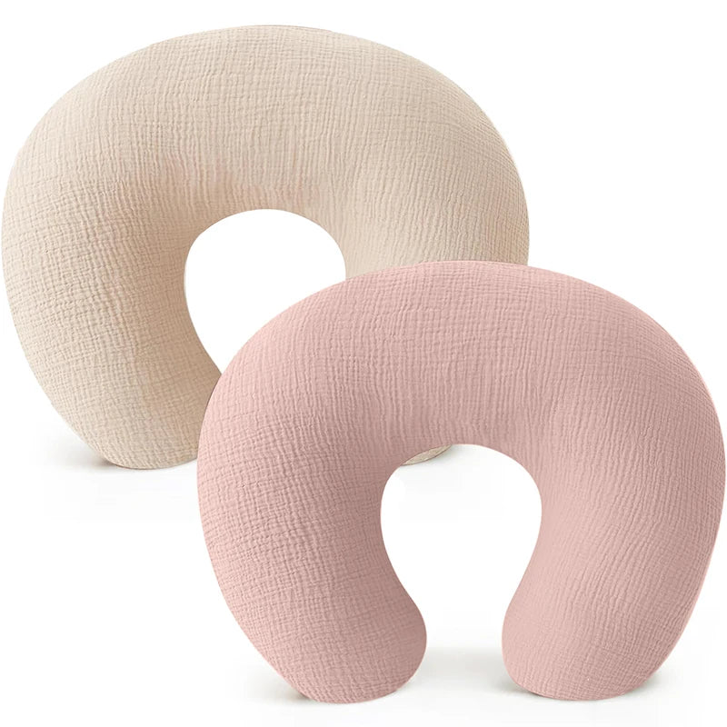 U-Shaped Cotton Muslin Nursing Pillow Cover with Floral & Solid Prints