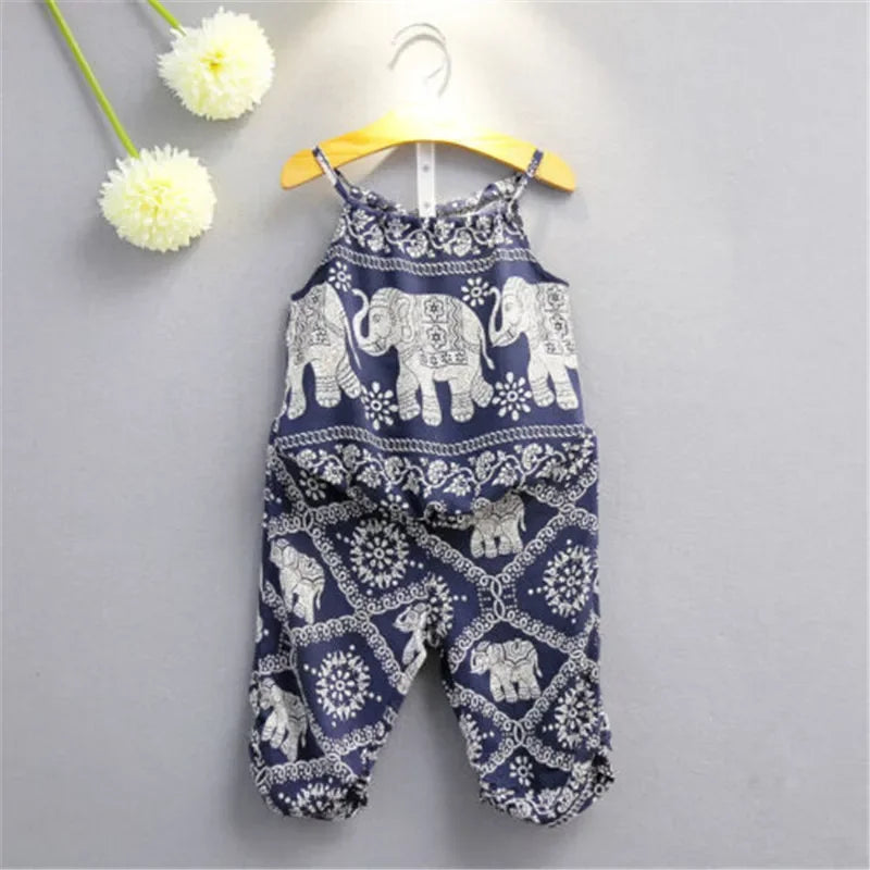 Elephant Print Sleeveless Top & Harem Pants Set for Girls