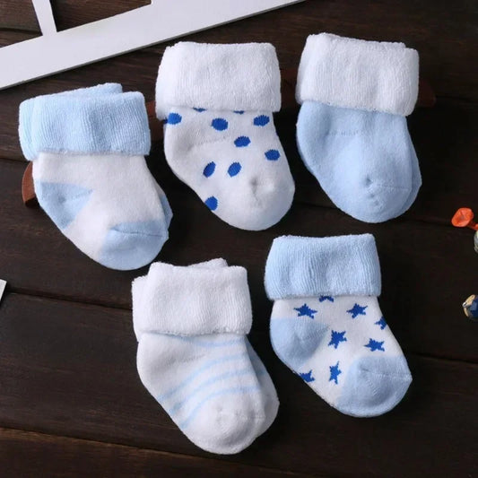 Cozy Fold-Over Cuff Baby Socks – 5-Pack