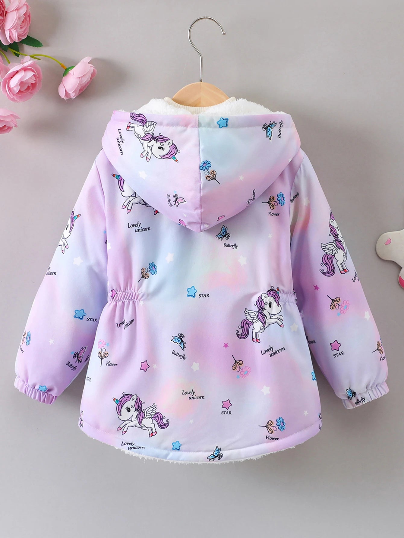 Little Girls’ Plush-Lined Unicorn Gradient Zip-Up Hoodie Jacket (4-7 years)