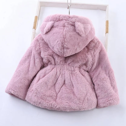 Baby Girls Sherpa Hooded Winter Coat with Pockets – Soft Plush Zip-Up Jacket