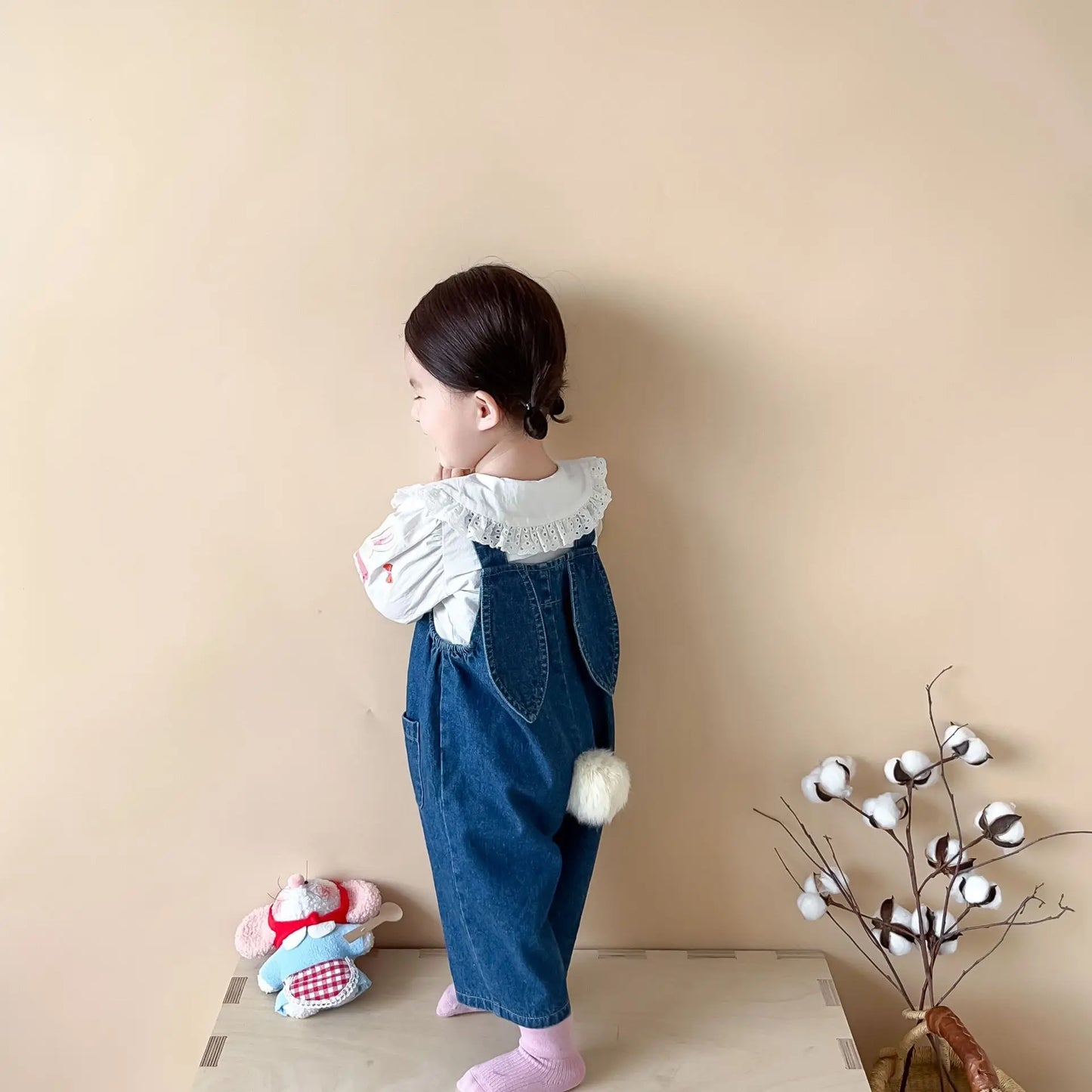 Baby Bunny Ear Denim Overalls | Loose Fit Denim Jumpsuit