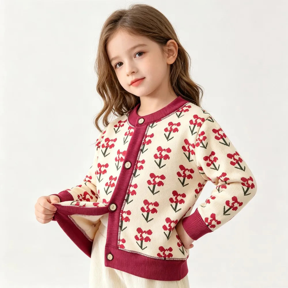 Colorful Print Button Cardigan for Girls