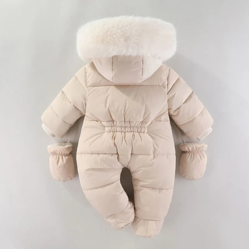Plush-Lined Winter Baby Snowsuit with Hood & Mittens (0–18 Months)