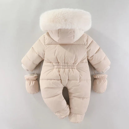 Plush-Lined Winter Baby Snowsuit with Hood & Mittens (0–18 Months)