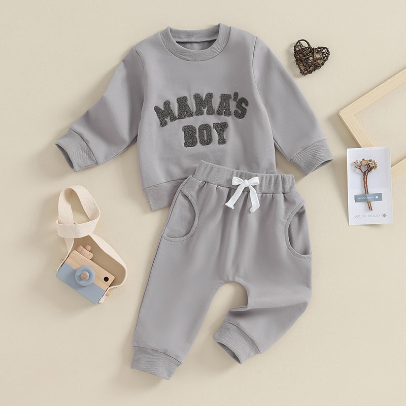 “Mama’s Boy” Baby Sweatshirt & Jogger Set – Cozy Two-Piece Outfit (0–3 Years)