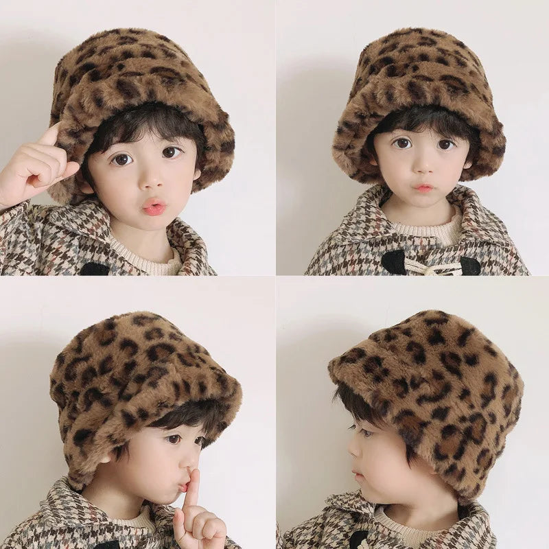 Plush Bear-Ear Winter Bucket Hat for Girls