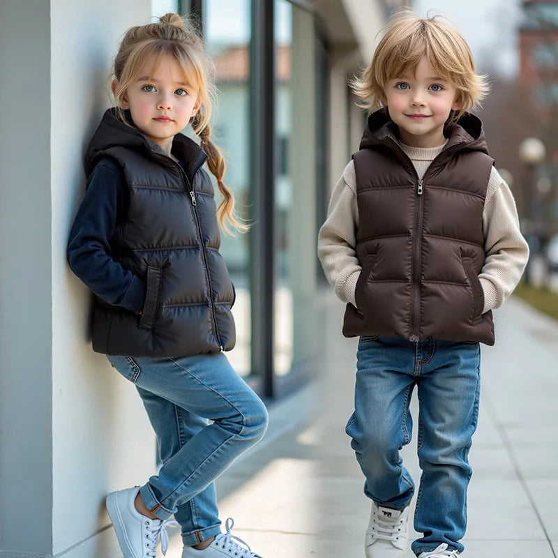 Kids Hooded Puffer Vest – Warm, Lightweight Winter Layer for Boys & Girls (Ages 4–8)
