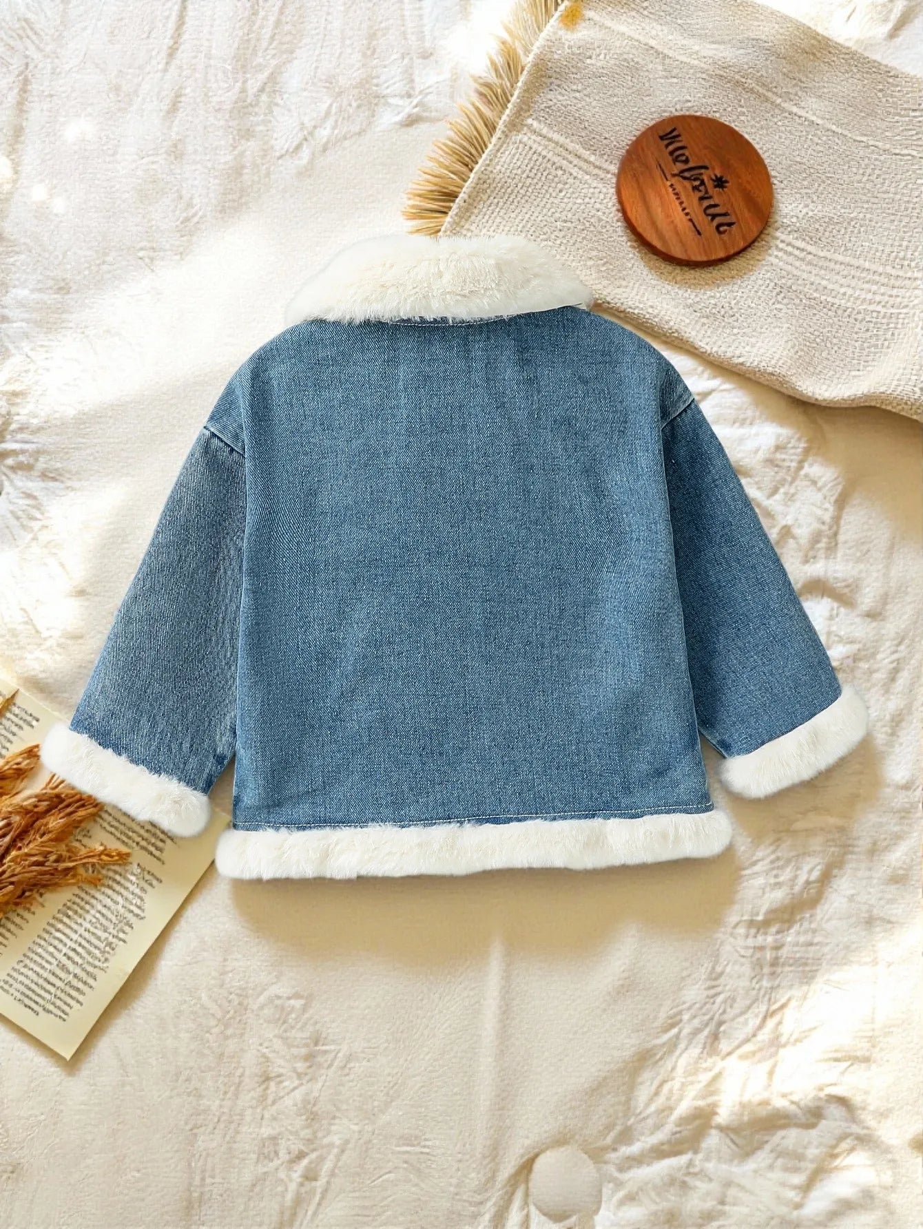 Baby Girl Fleece-Lined Denim Jacket with Button Front – Cozy Winter Coat (6 Months–3 Years)