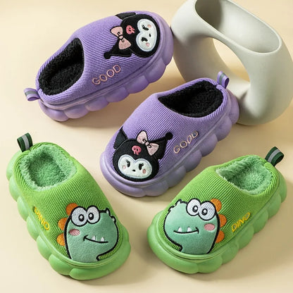 Plush Cartoon Indoor Slippers for Kids – Warm, Non-Slip House Shoes for Toddlers & Little Kids