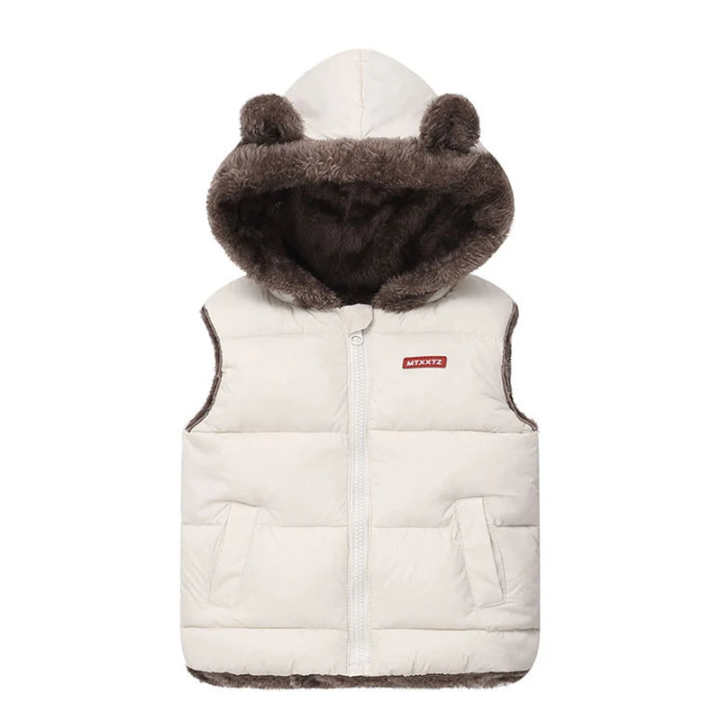 Bear Ear Faux Fur Hooded Puffer Vest for Boys
