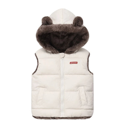 Bear Ear Faux Fur Hooded Puffer Vest for Boys