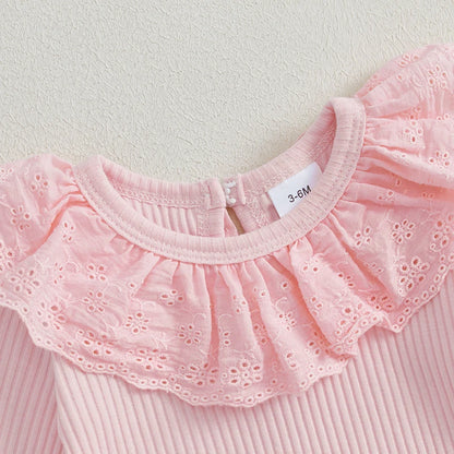 Eyelet Ruffle Romper & Flared Denim Pants Set for Baby Girls