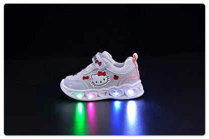 Girls' Heart LED Light-Up Sneakers with Cartoon Graphic | Breathable Low-Top Kids Shoes