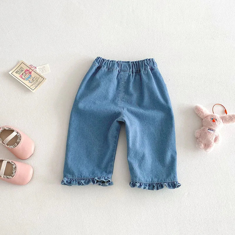 Heart Patch Ruffle Denim Pants & Bunny Top Separates