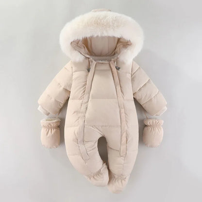 Plush-Lined Winter Baby Snowsuit with Hood & Mittens (0–18 Months)