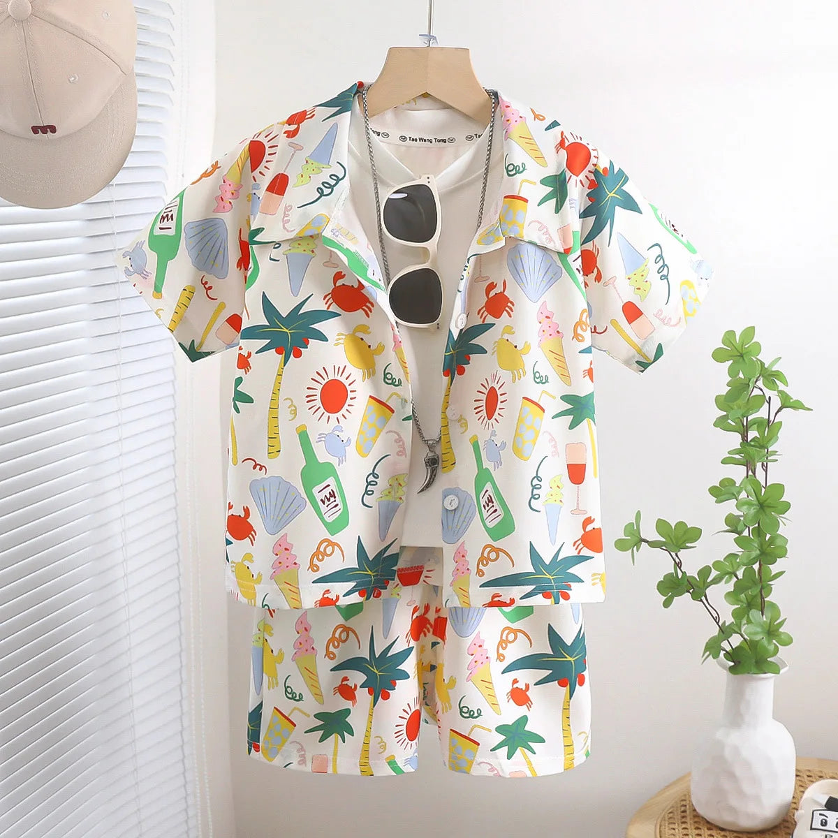 Tropical Boardwalk Print Shirt & Shorts Vacation Set for Boys