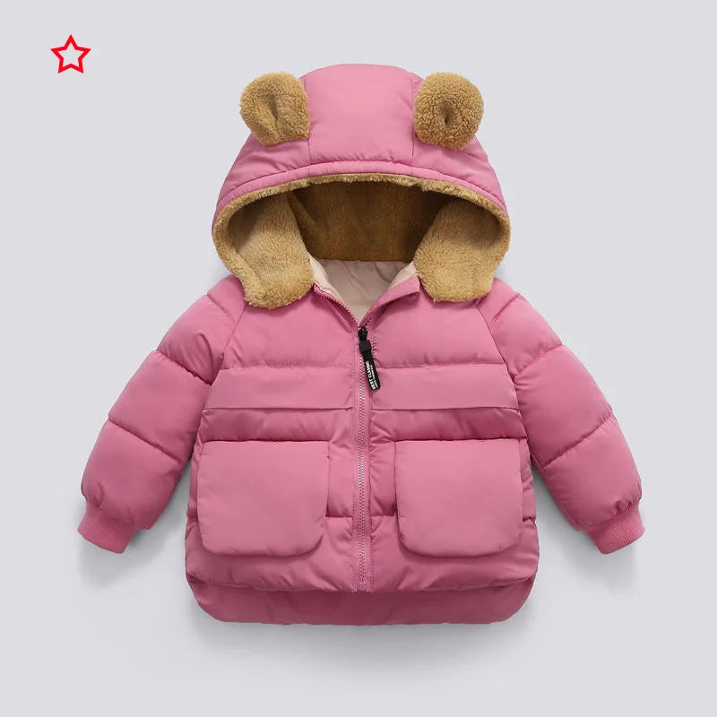 Faux-Fur Bear Hood Puffer Jacket for Kids