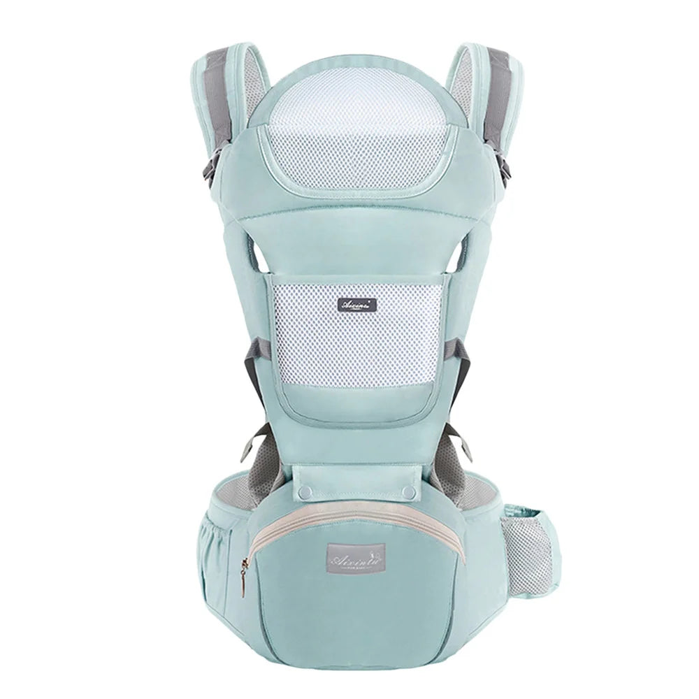 Breathable Mesh Baby Carrier with Hip Seat & Storage Pockets