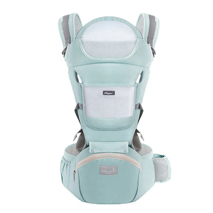 Breathable Mesh Baby Carrier with Hip Seat & Storage Pockets