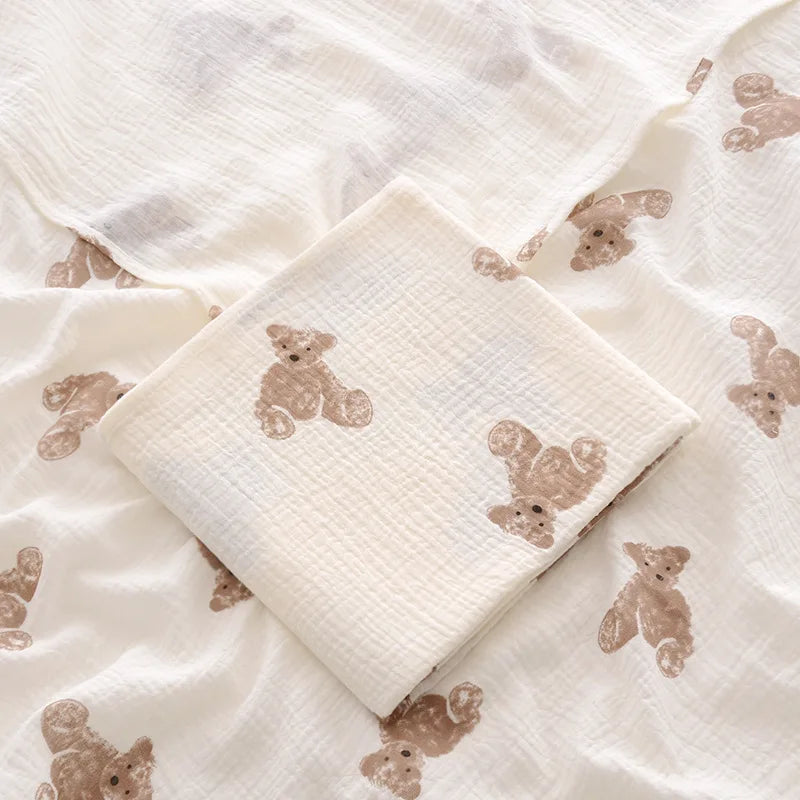 Playful Heart & Animal Print Cotton Muslin Baby Blanket