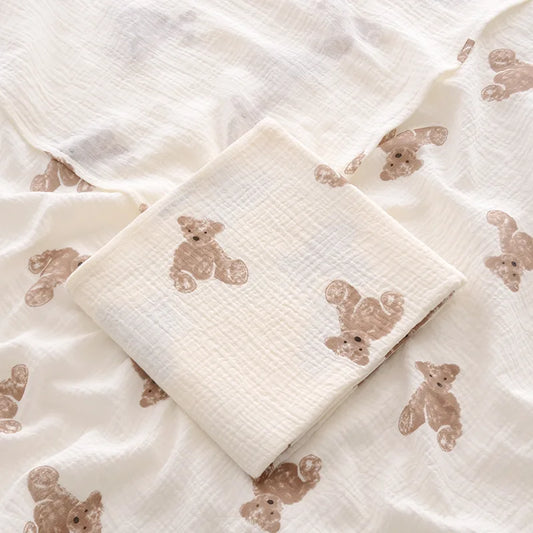 Playful Heart & Animal Print Cotton Muslin Baby Blanket
