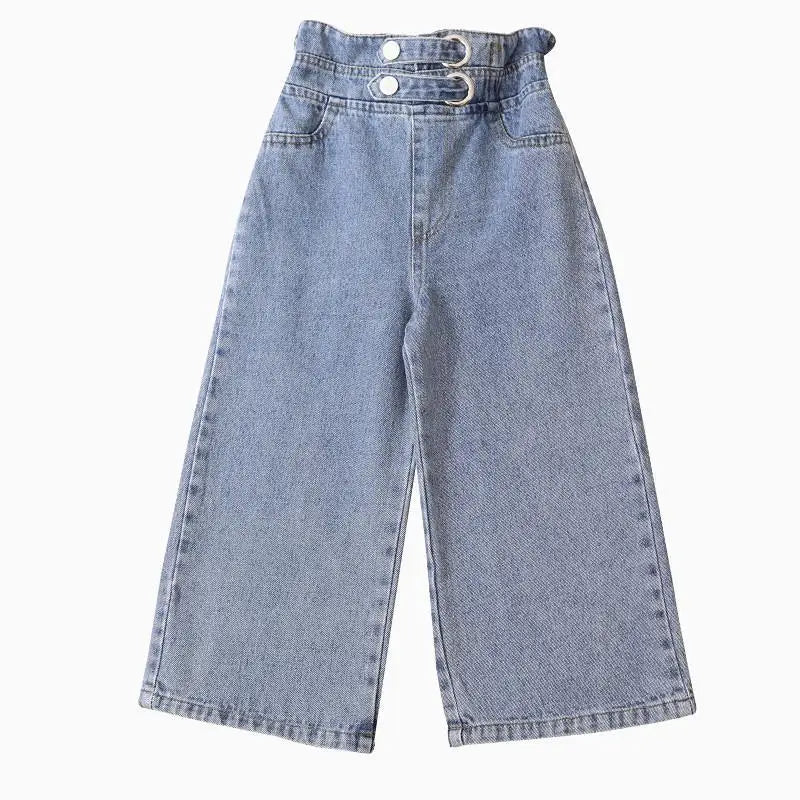 Double-Button D-Ring Wide-Leg Jeans for Girls