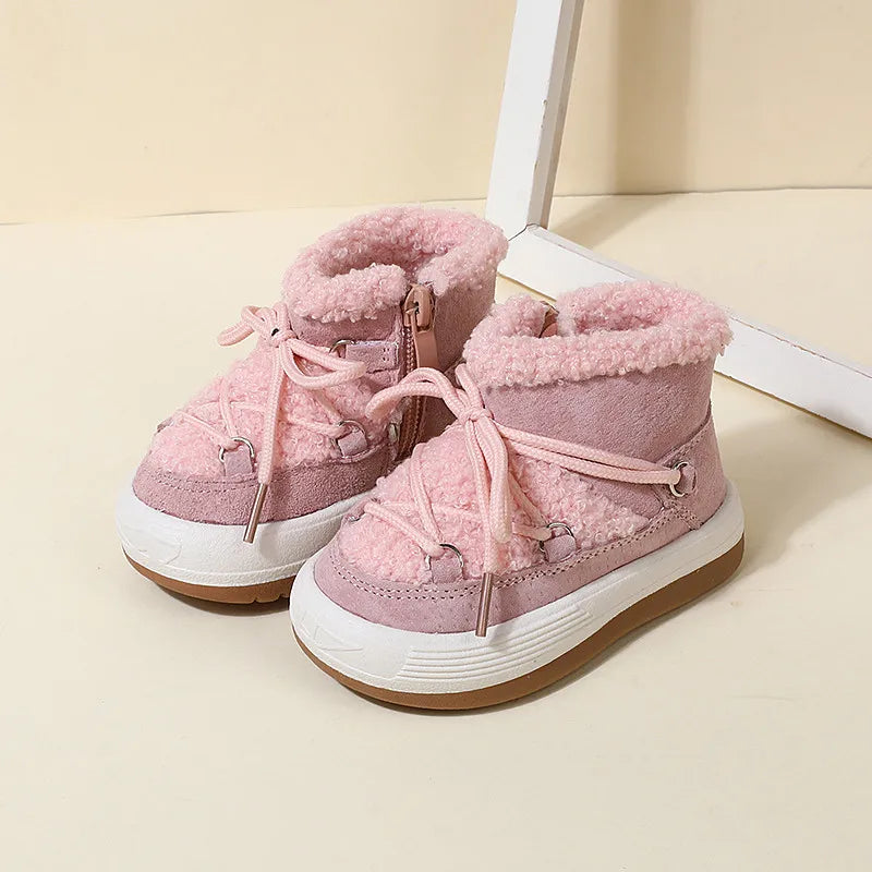 Plush-Lined Lace-Up Snow Boots for Toddlers