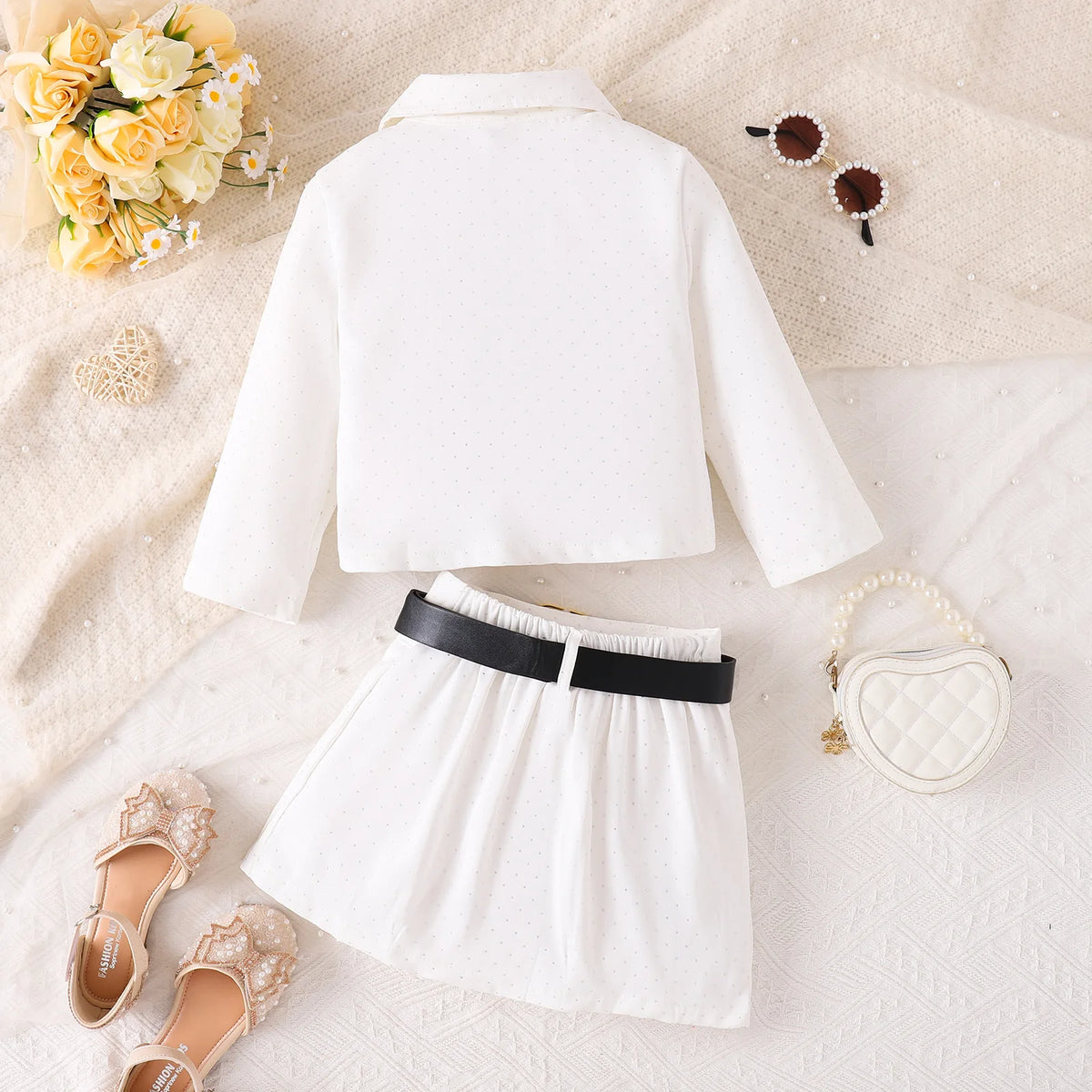 3D Rose Girls’ Blazer & Pleated Skirt Set