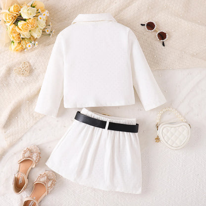 3D Rose Girls’ Blazer & Pleated Skirt Set