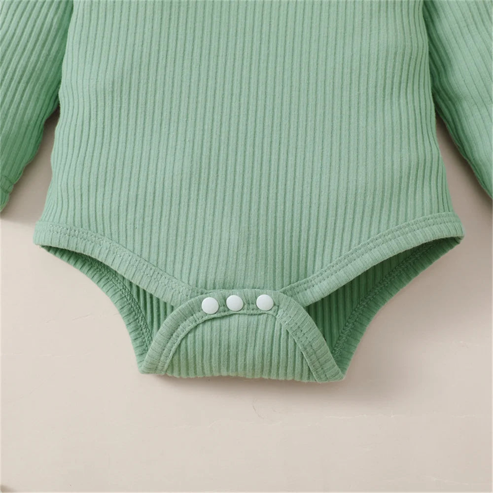 Floral Ribbed Bodysuit, Pants & Bow Headband Set for Baby Girls