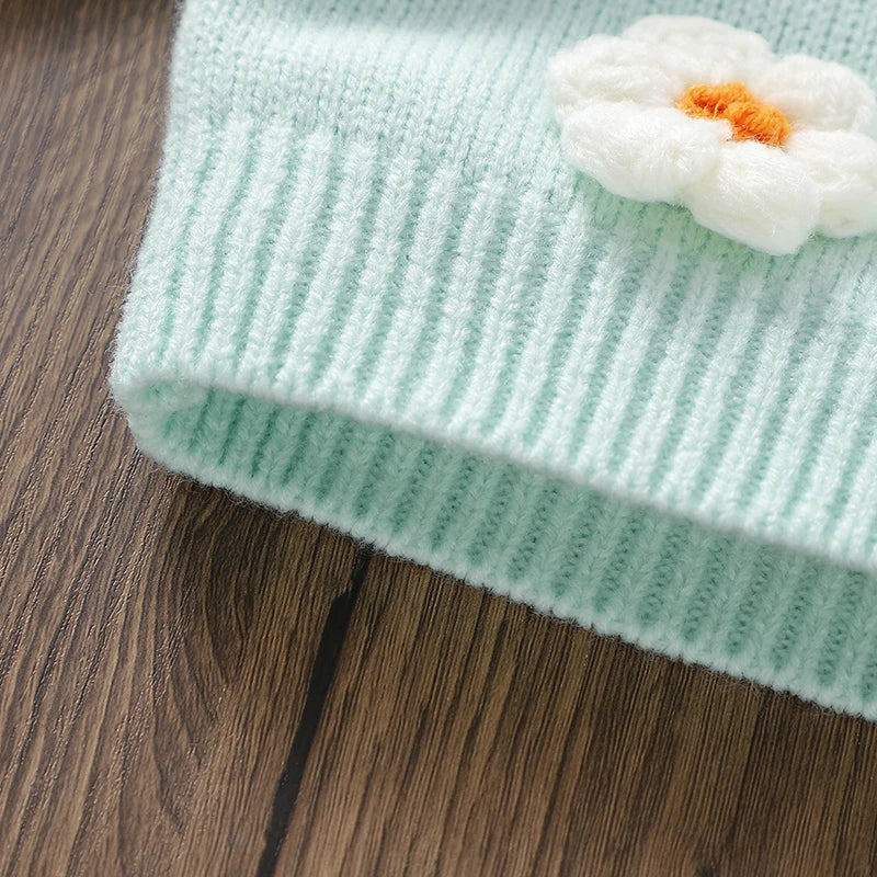3D Daisy V-Neck Knit Cardigan for Baby Girls
