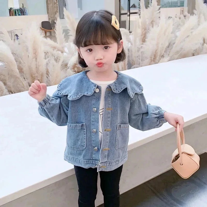 Scalloped & Lace-Collar Denim Jacket for Girls