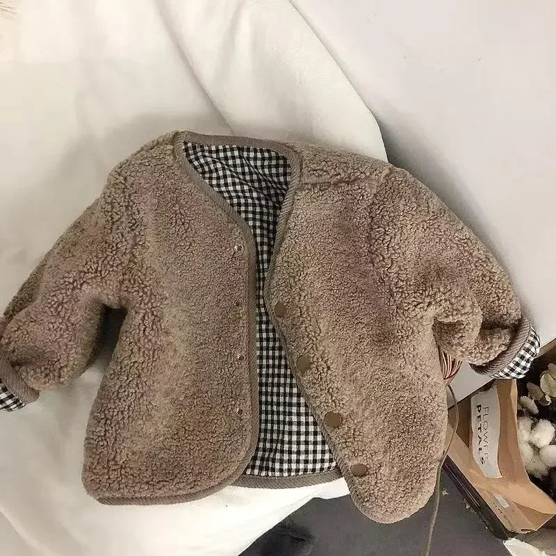 Reversible Teddy Fleece & Gingham Jacket for Kids