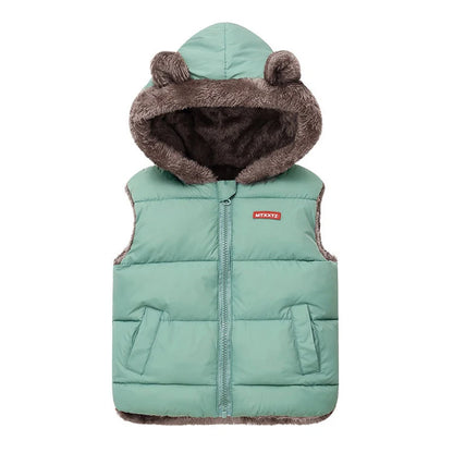 Bear Ear Faux Fur Hooded Puffer Vest for Boys