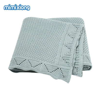 Scalloped Pointelle Knit Baby Blanket in Soft Neutral Colors