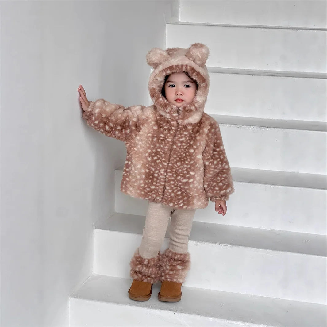 Bear Ear Hooded Plush Jacket & Cozy Winter Separates for Kids