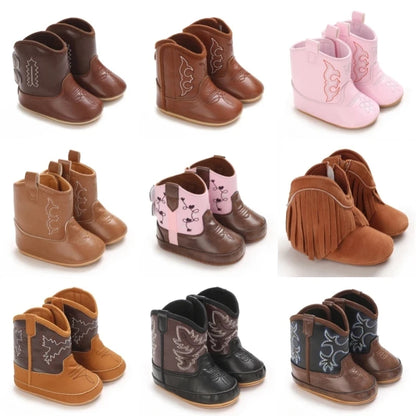 Western Floral Embroidered Baby Cowboy Boots with Soft Cotton Soles