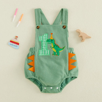 First Birthday Dinosaur Overall Romper for Baby Boys