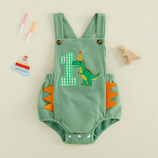 First Birthday Dinosaur Overall Romper for Baby Boys