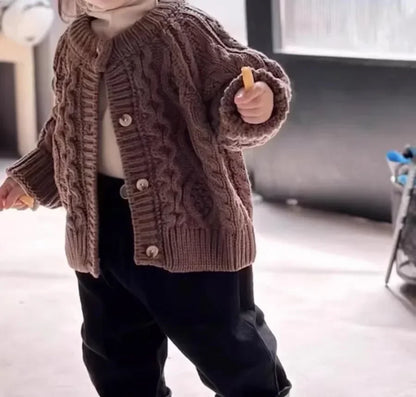 Classic Cable-Knit Cardigan – Cozy Button-Front Sweater for Kids