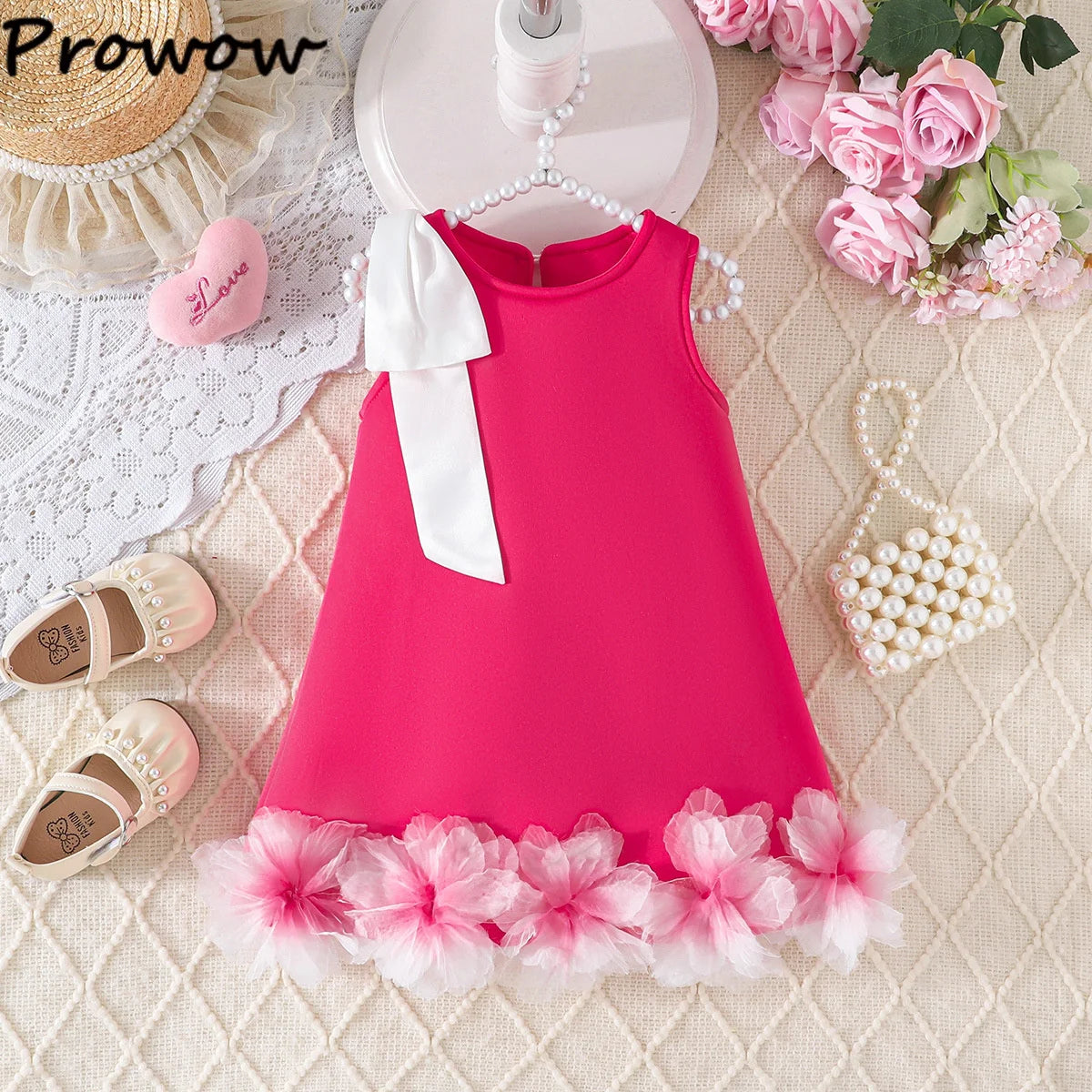 Flower-Shoulder A-Line Party Dress for Girls